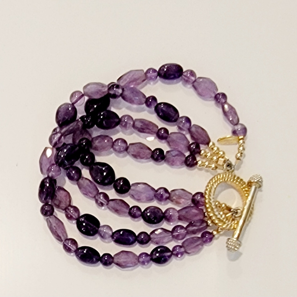 $350 KEP DESIGNS Genuine Amethyst Multi Strand Toggle Bracelet